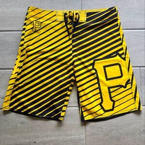 Pittsburgh Pirates Black & Yellow Pockets Board Shorts Swim Trunks Size 38